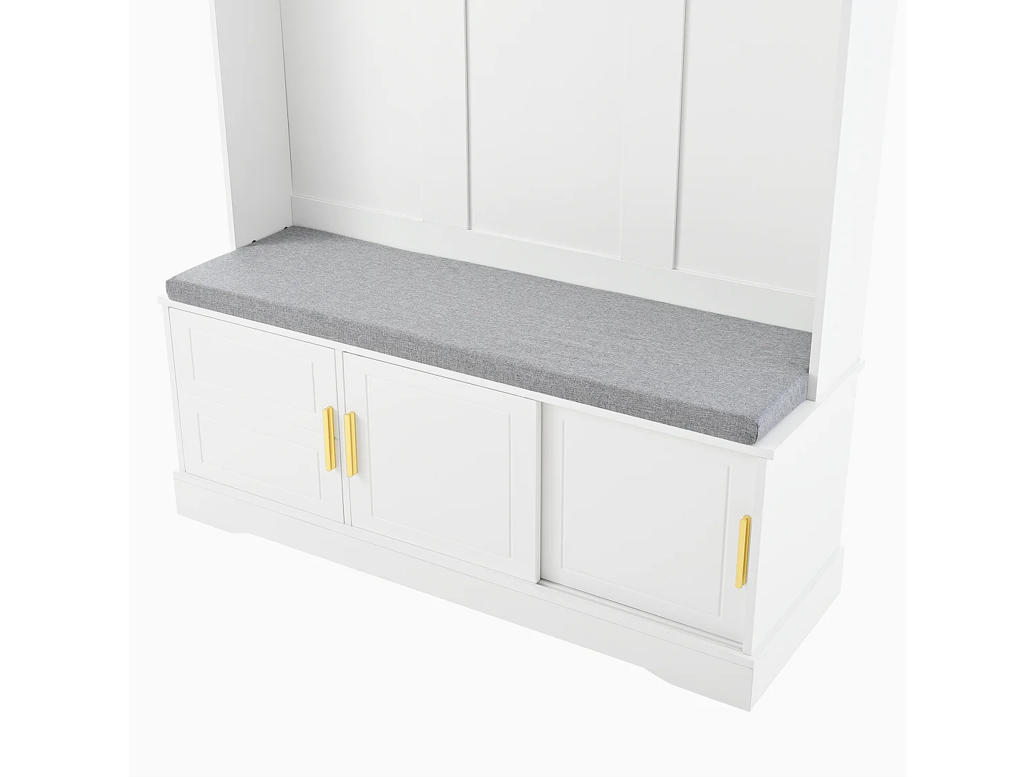 Porte-manteau blanc avec banc à chaussures, 6 crochets et espace de rangement - Meuble d’entrée compact