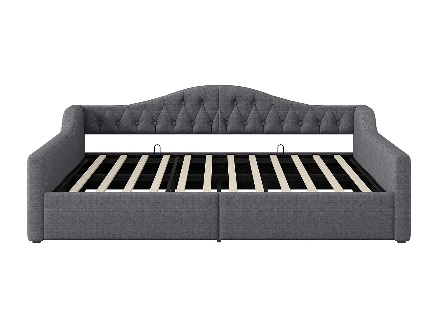 Slaapbank 140x200 cm, grijs linnen, bed met opbergruimte, ledstrip en lattenbodem - zonder matras