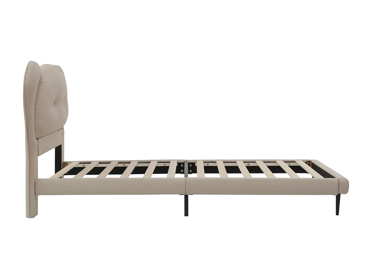 Lit enfant 90x200 cm, PU beige, lit simple avec tête de lit rembourrée et sommier à lattes - sans matelas