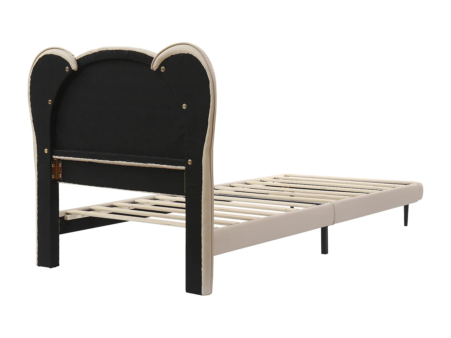 Lit enfant 90x200 cm, PU beige, lit simple avec tête de lit rembourrée et sommier à lattes - sans matelas