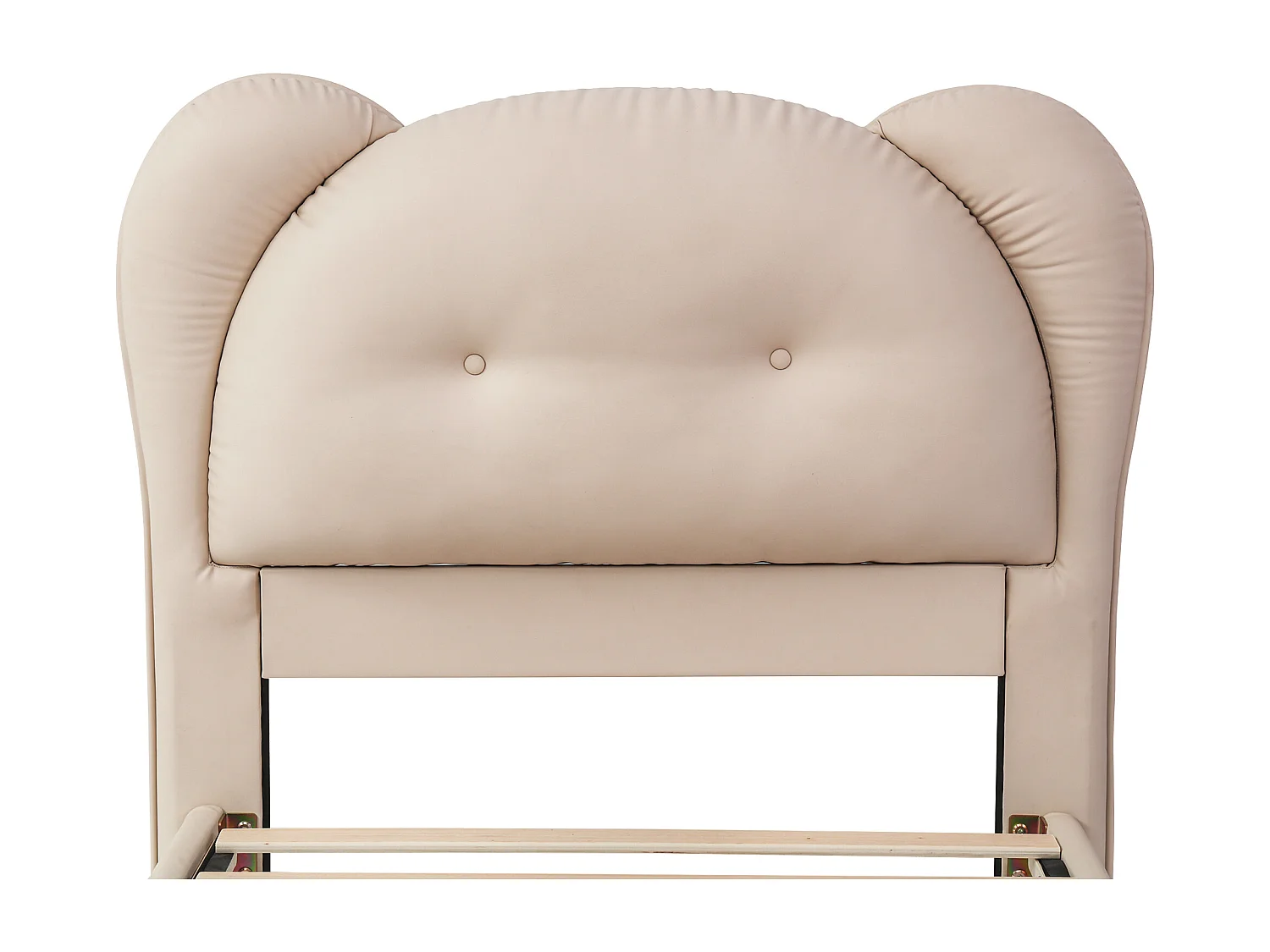 Lit enfant 90x200 cm, PU beige, lit simple avec tête de lit rembourrée et sommier à lattes - sans matelas