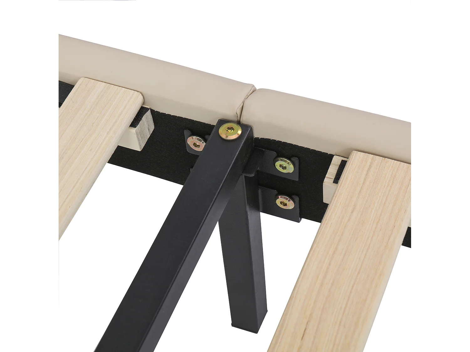 Lit enfant 90x200 cm, PU beige, lit simple avec tête de lit rembourrée et sommier à lattes - sans matelas