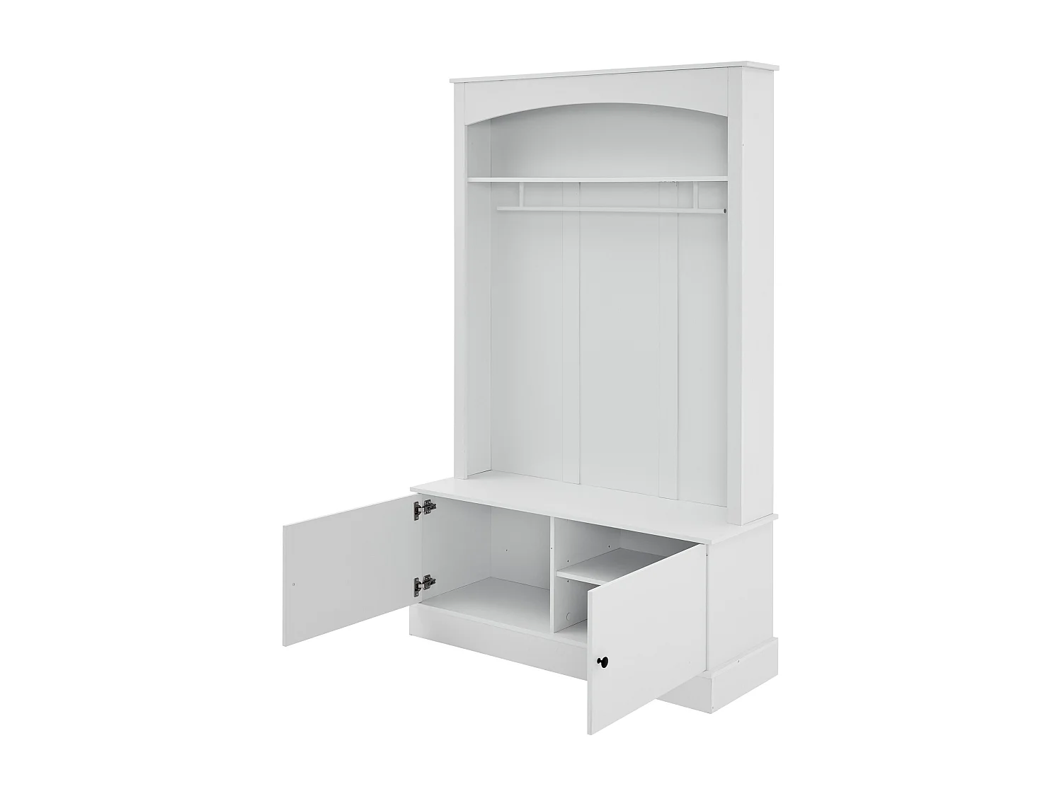 Weißer Garderobenständer mit Stauraum und verstellbaren Regalen – Kompakte Flurgarderobe