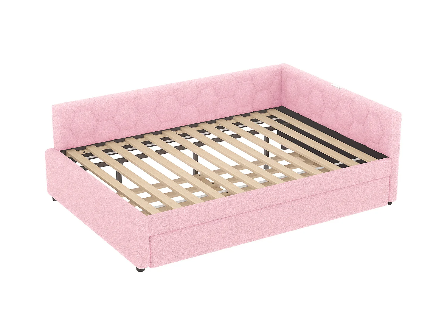 Lit banquette 140x200 cm, peluche rose, lit gigogne avec lampe de chevet et port USB - sans matelas
