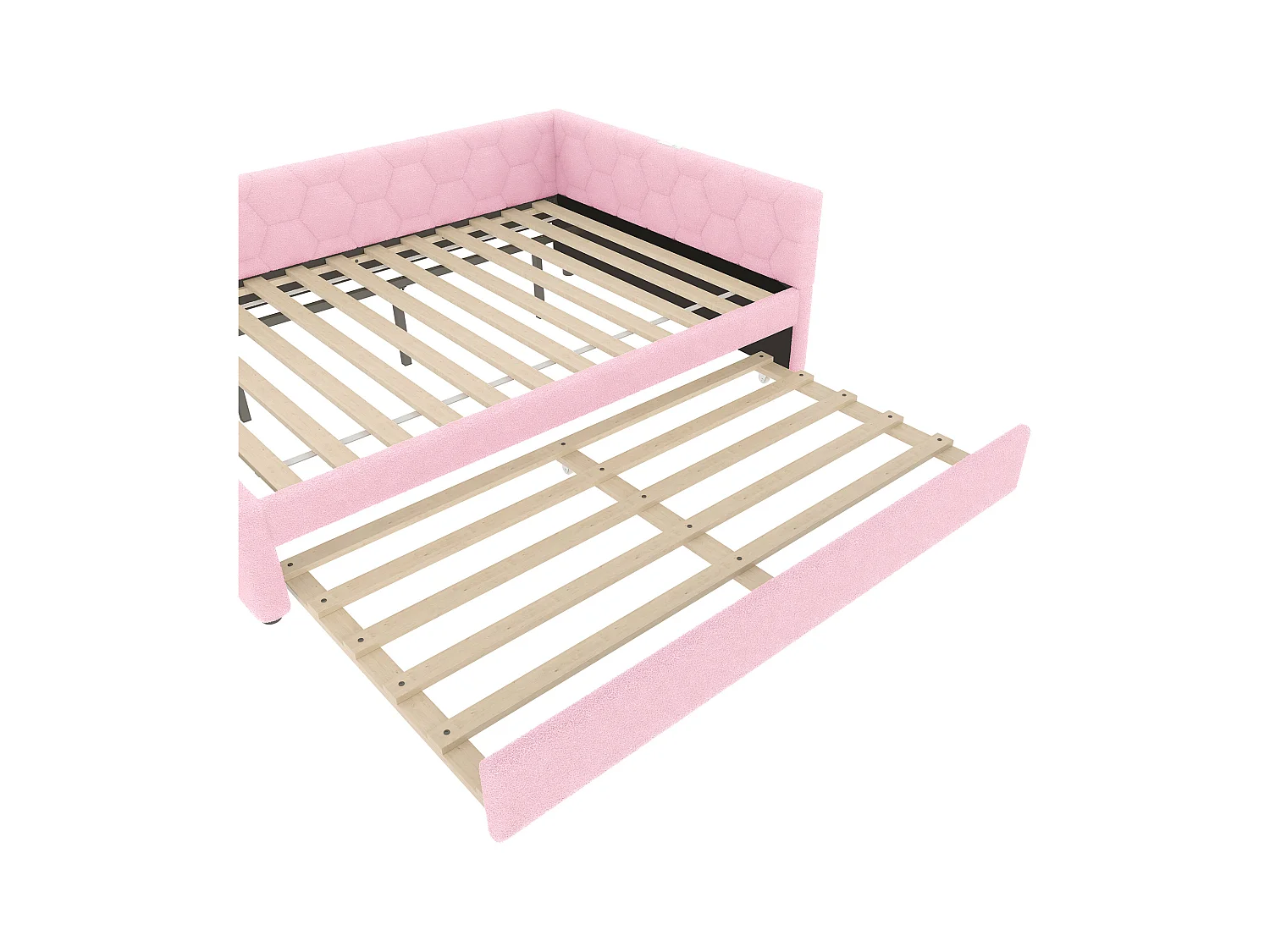 Lit banquette 140x200 cm, peluche rose, lit gigogne avec lampe de chevet et port USB - sans matelas