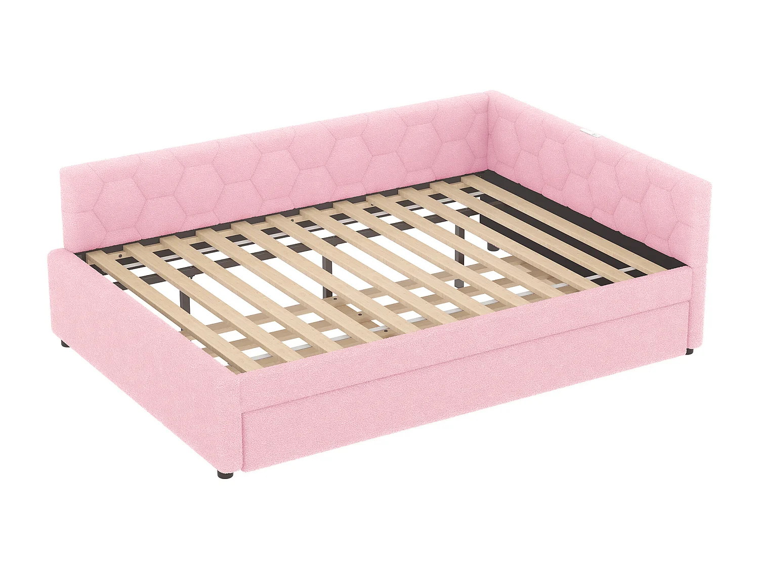 Lit banquette 140x200 cm, peluche rose, lit gigogne avec lampe de chevet et port USB - sans matelas