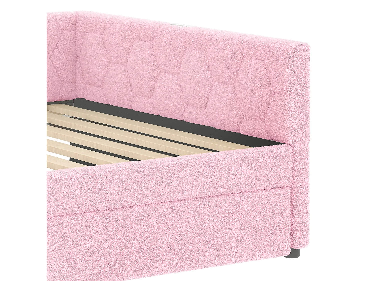 Lit banquette 140x200 cm, peluche rose, lit gigogne avec lampe de chevet et port USB - sans matelas