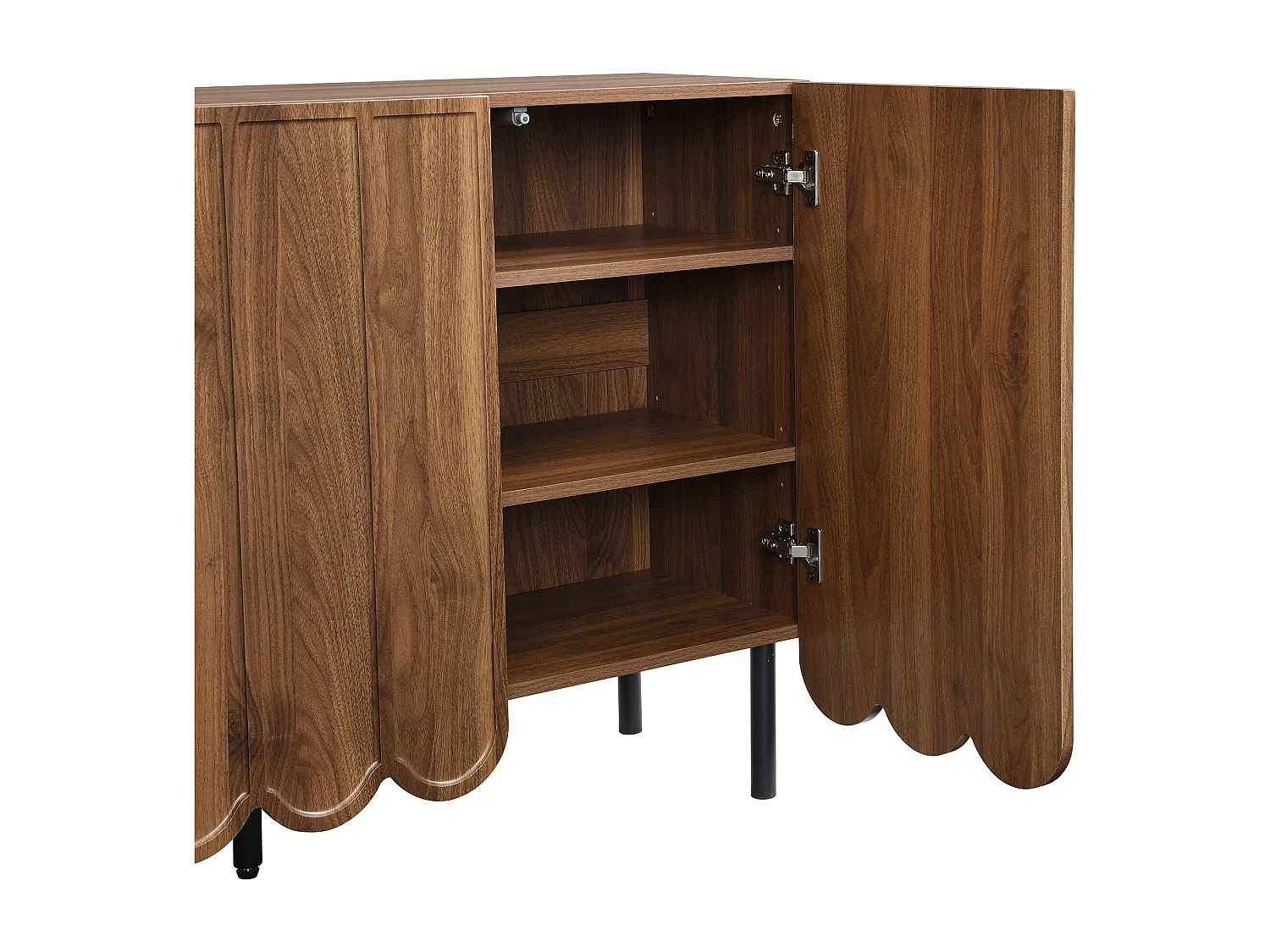 Houten dressoir met 3 gestreepte deuren en verstelbare planken - perfect voor woon- en eetkamers