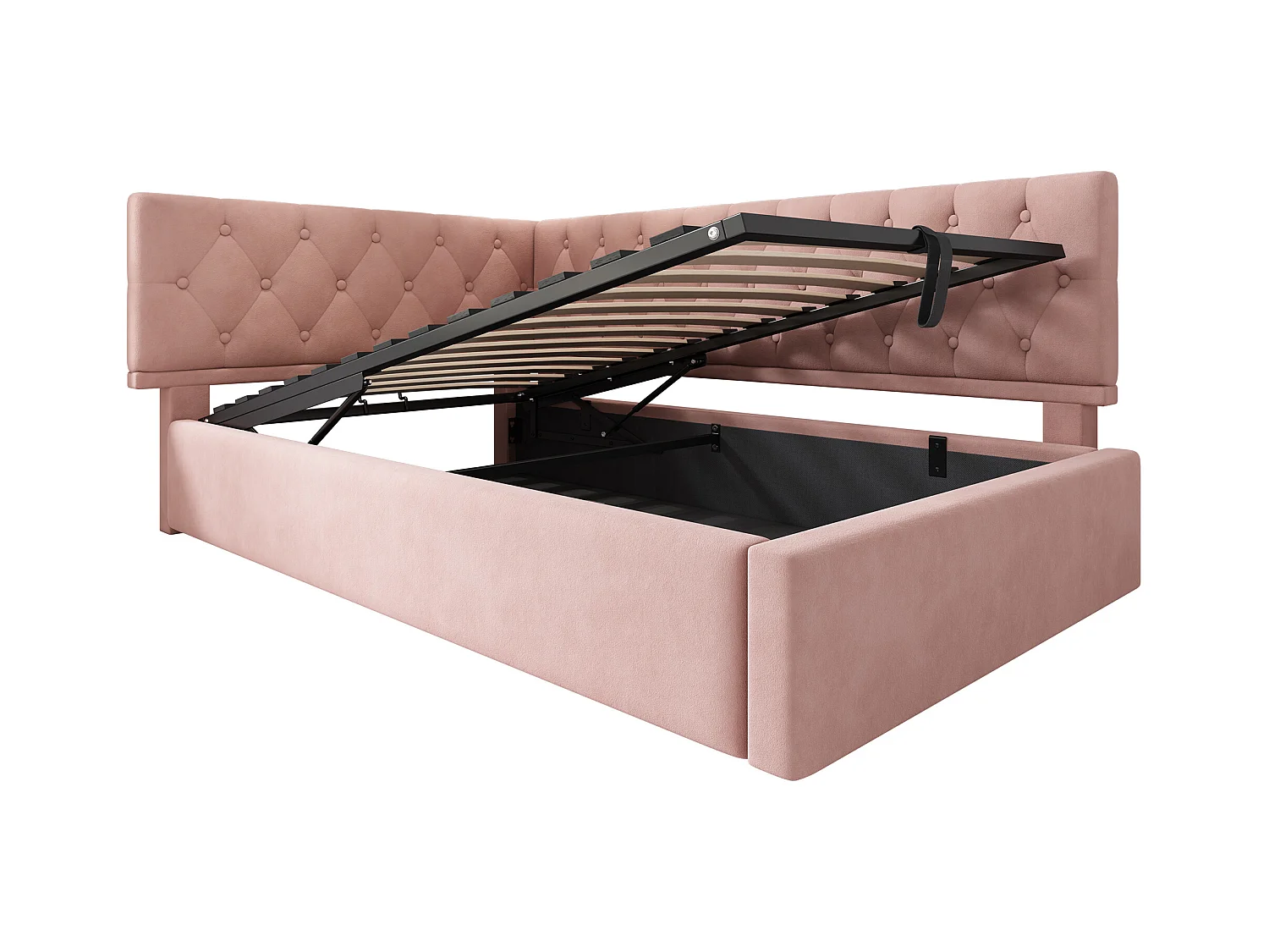 Lit banquette 90x190 cm avec rangement et sommier à lattes, velours rose - sans matelas