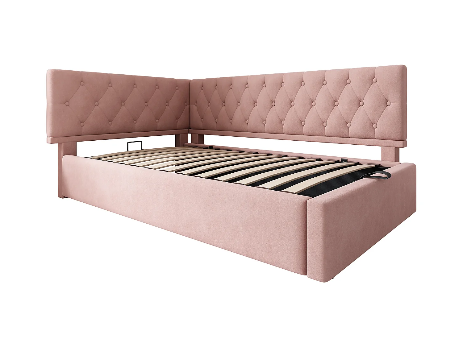 Lit banquette 90x190 cm avec rangement et sommier à lattes, velours rose - sans matelas