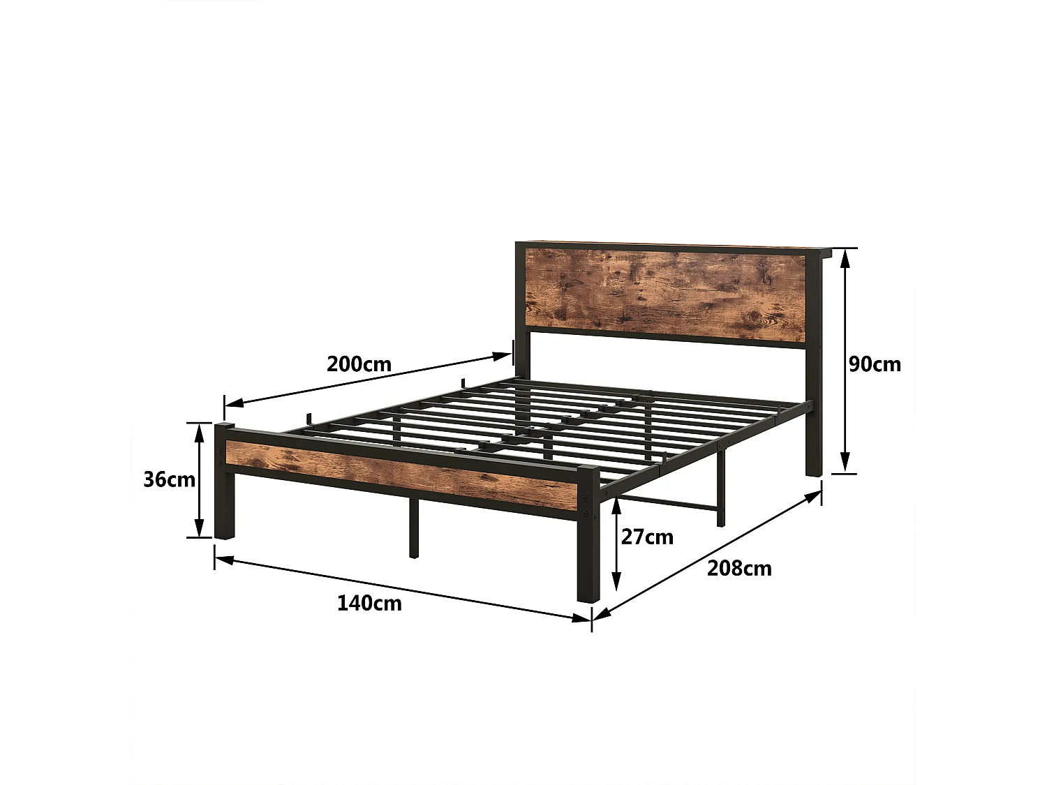Erwachsenenbett 140 x 200 cm, braun, Doppelbett mit Metalllattenrost – ohne Matratze