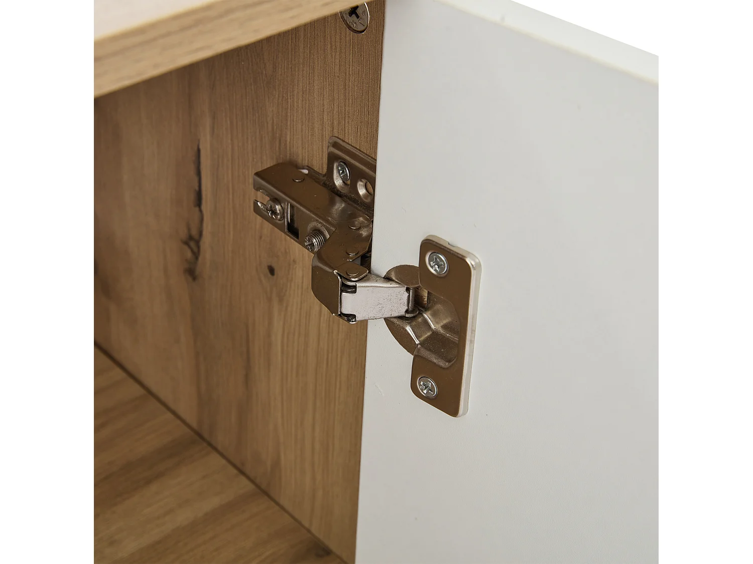 Porte-manteau blanc et naturel avec patères et étagères de rangement, 2 portes – pour entrées et couloirs