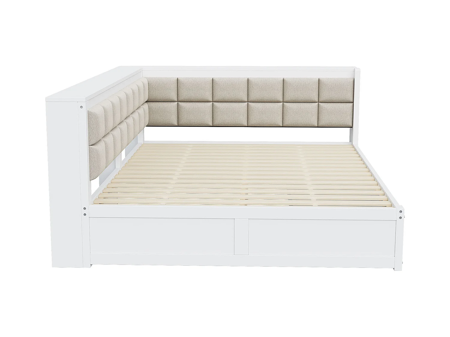 Lit banquette 140x200 cm avec 2 tiroirs de rangement et sommier à lattes, blanc - sans matelas