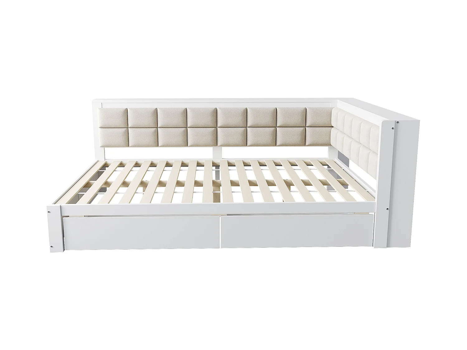 Lit banquette 140x200 cm avec 2 tiroirs de rangement et sommier à lattes, blanc - sans matelas