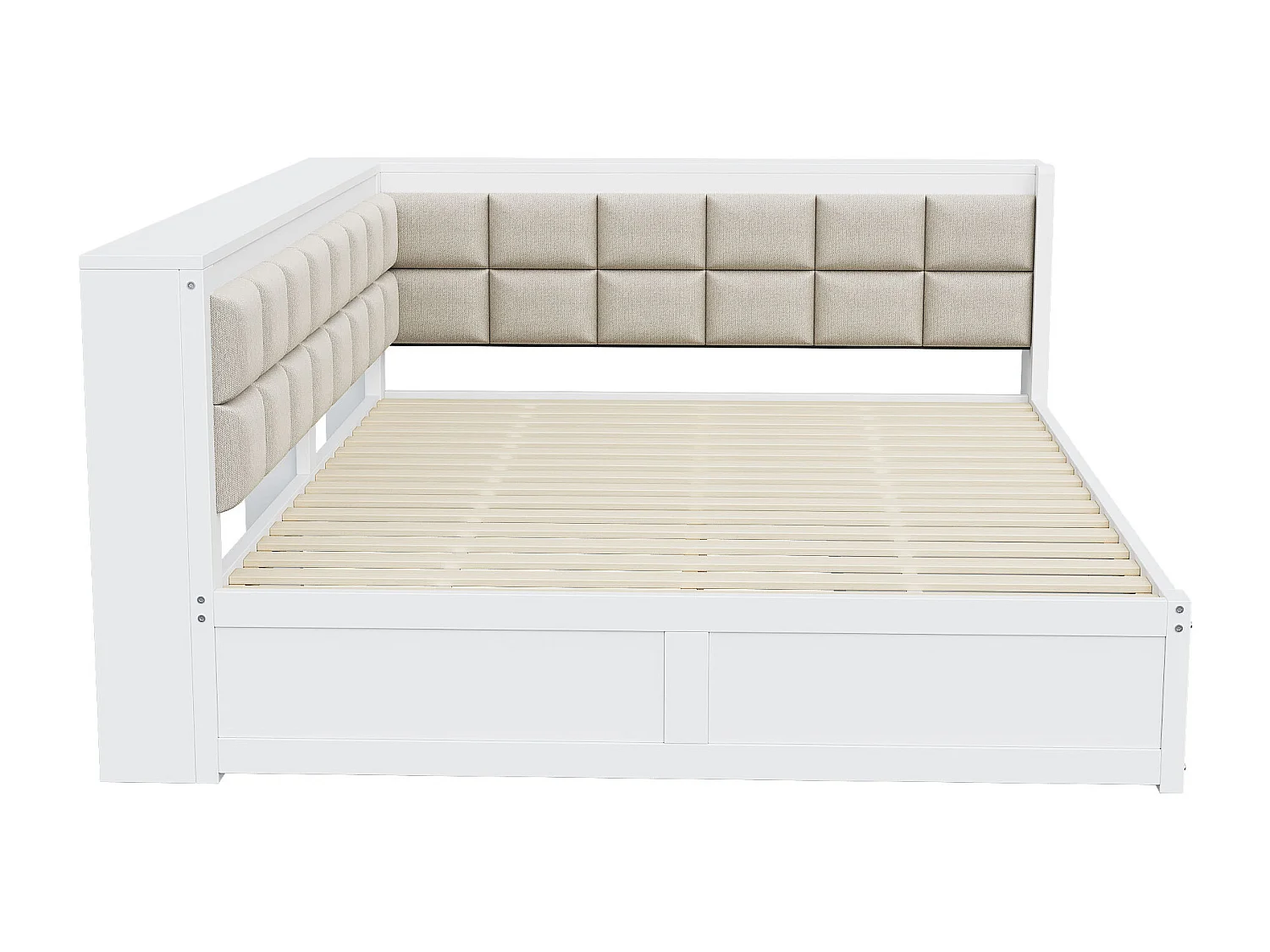 Lit banquette 140x200 cm avec 2 tiroirs de rangement et sommier à lattes, blanc - sans matelas