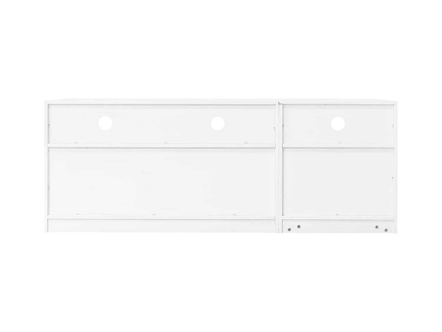 Meuble TV LED avec 3 compartiments ouverts, 2 portes et 2 tiroirs, blanc - pour salon et bureaux