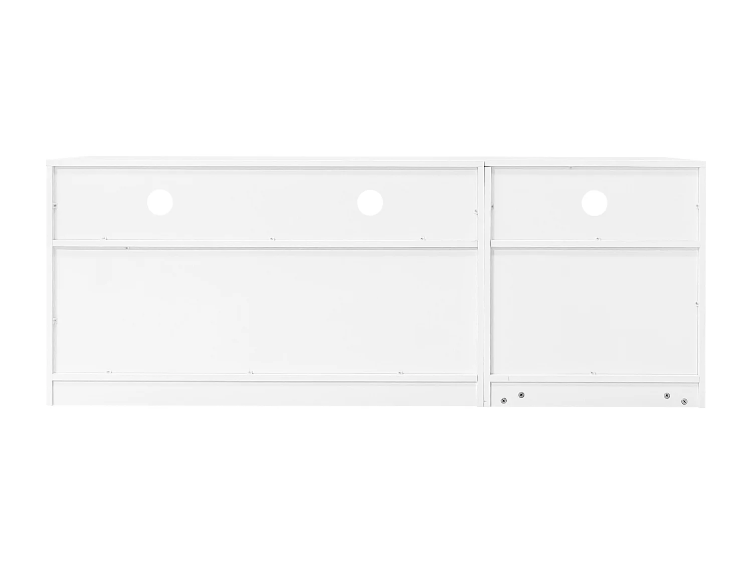 Meuble TV LED avec 3 compartiments ouverts, 2 portes et 2 tiroirs, blanc - pour salon et bureaux