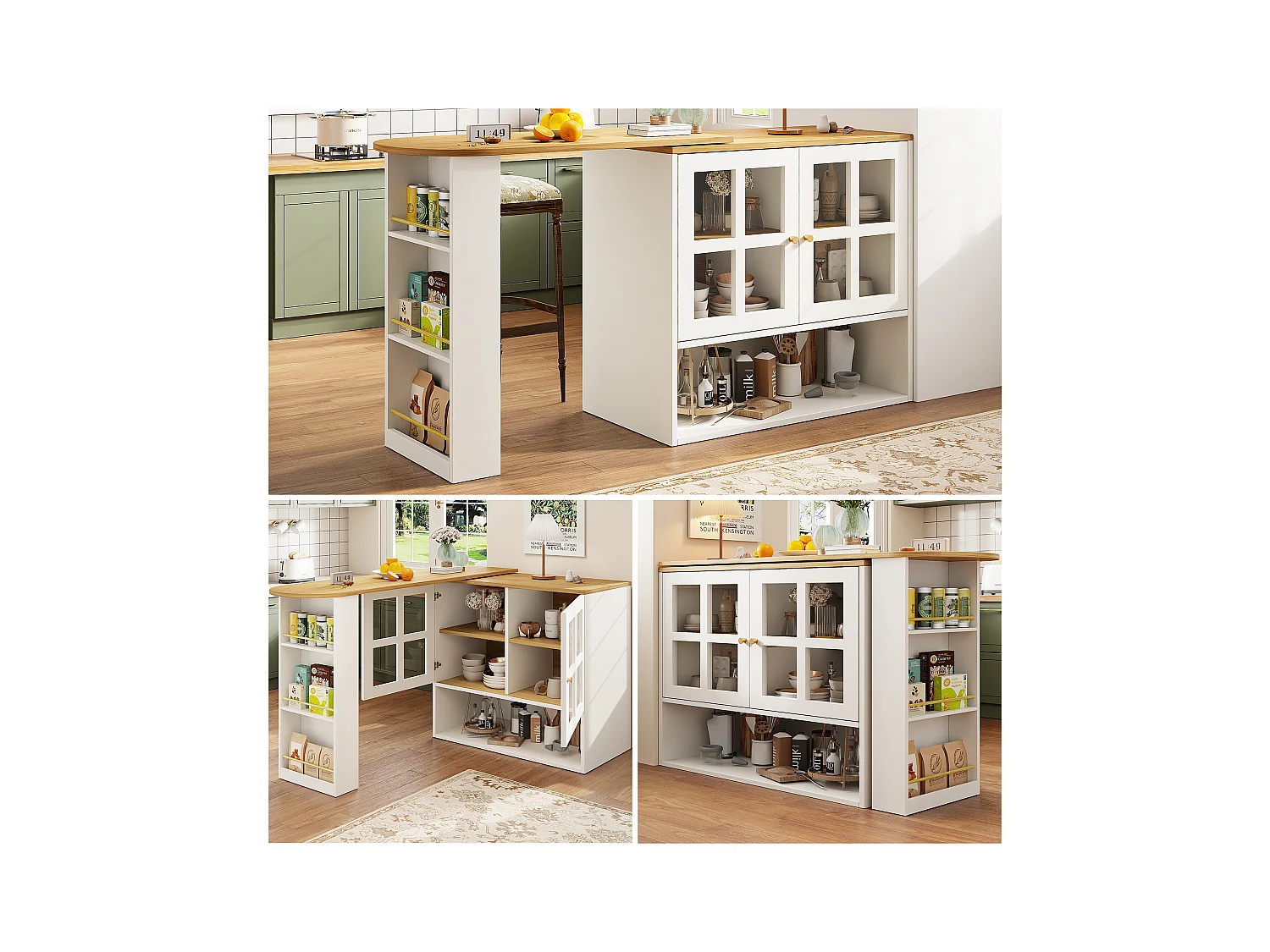 Buffet pivotant avec étagères et rangement ouvert, 2 portes, blanc - pour chambre et salon
