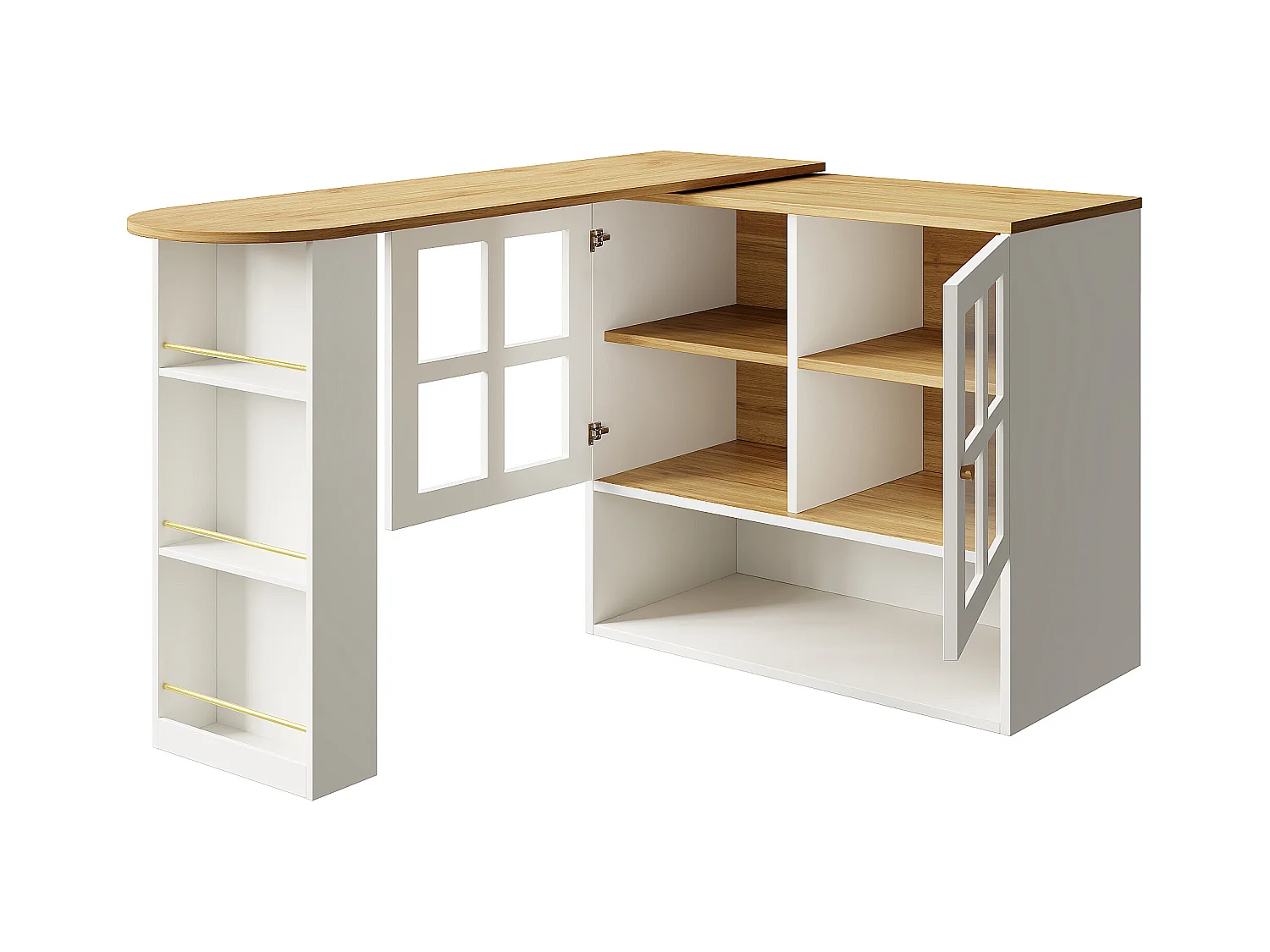 Buffet pivotant avec étagères et rangement ouvert, 2 portes, blanc - pour chambre et salon