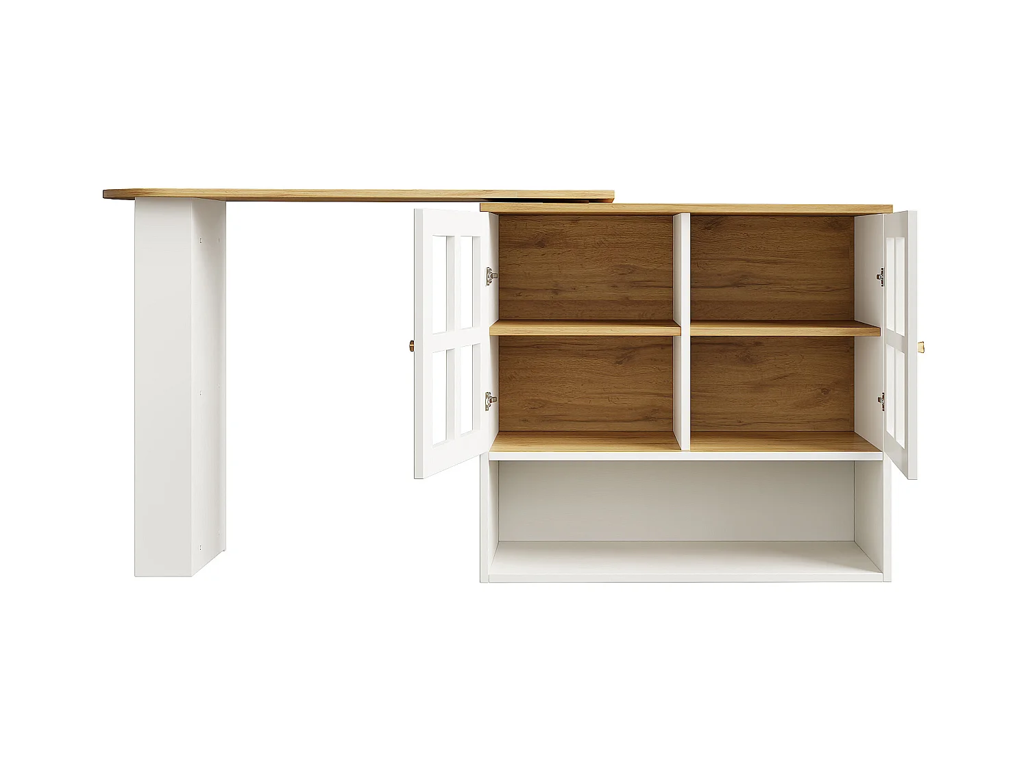 Buffet pivotant avec étagères et rangement ouvert, 2 portes, blanc - pour chambre et salon