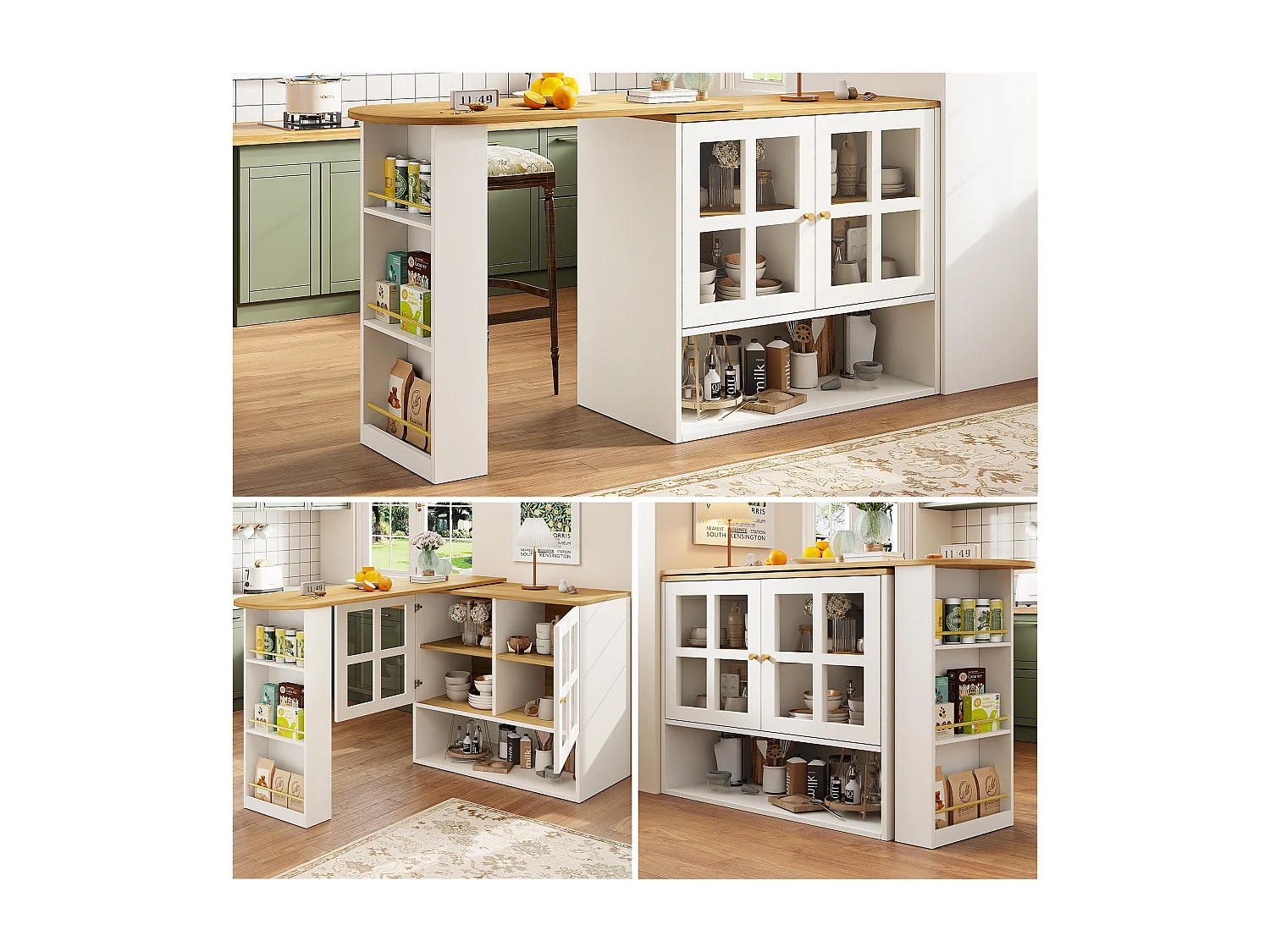 Buffet pivotant avec étagères et rangement ouvert, 2 portes, blanc - pour chambre et salon
