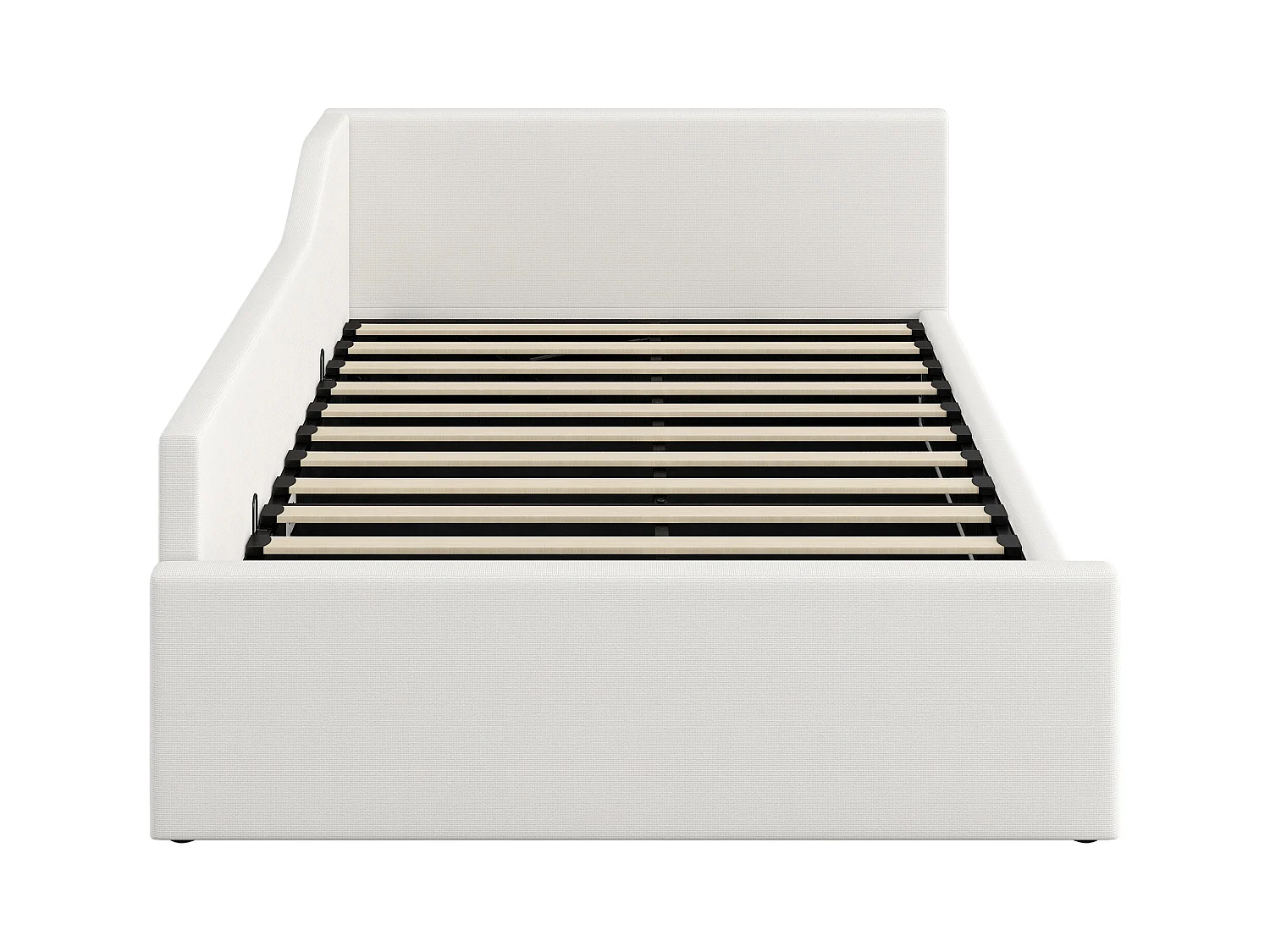 Lit banquette 140x200 cm, lin beige, lit avec rangement et sommier à lattes - sans matelas