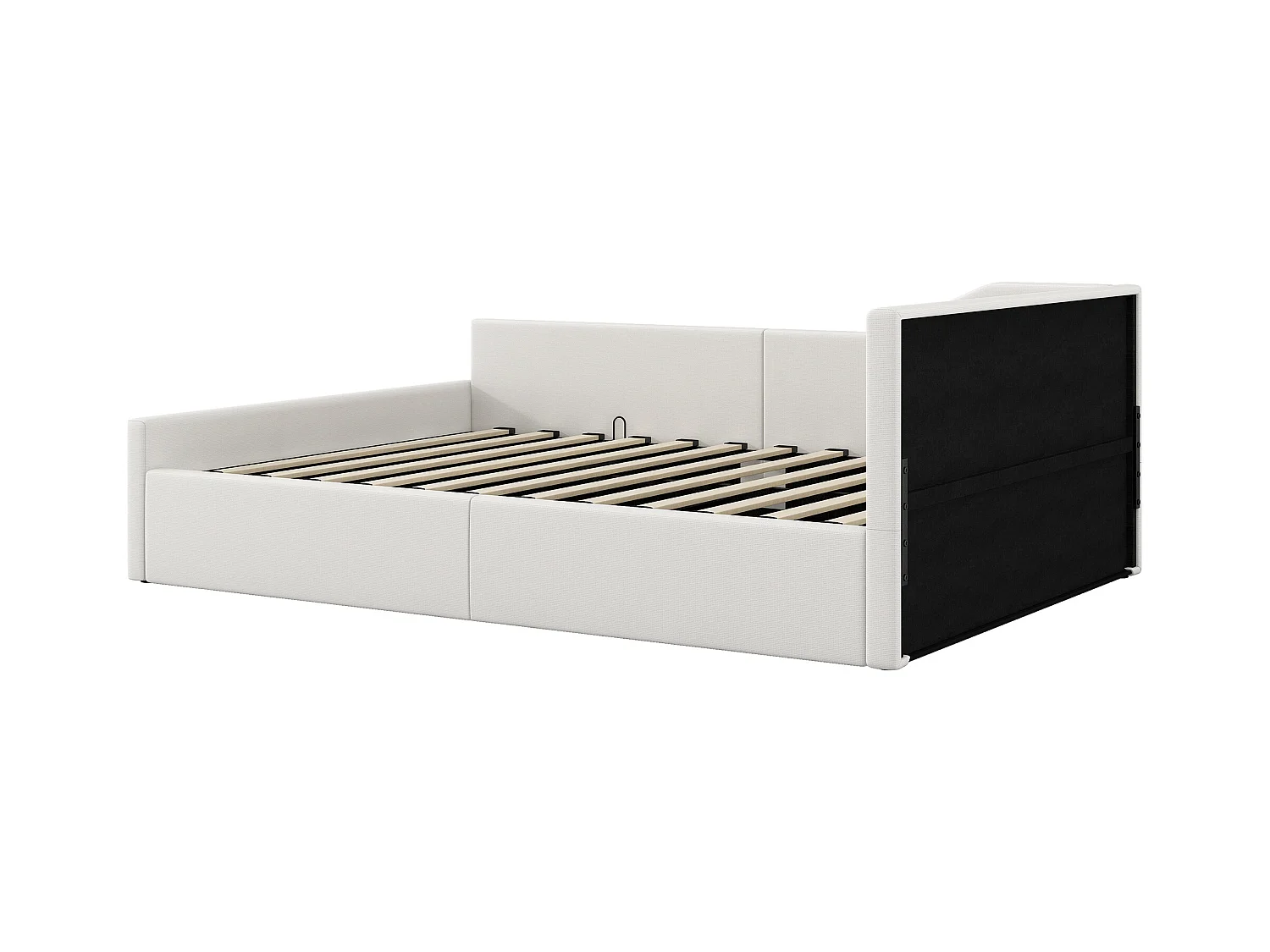 Lit banquette 140x200 cm, lin beige, lit avec rangement et sommier à lattes - sans matelas