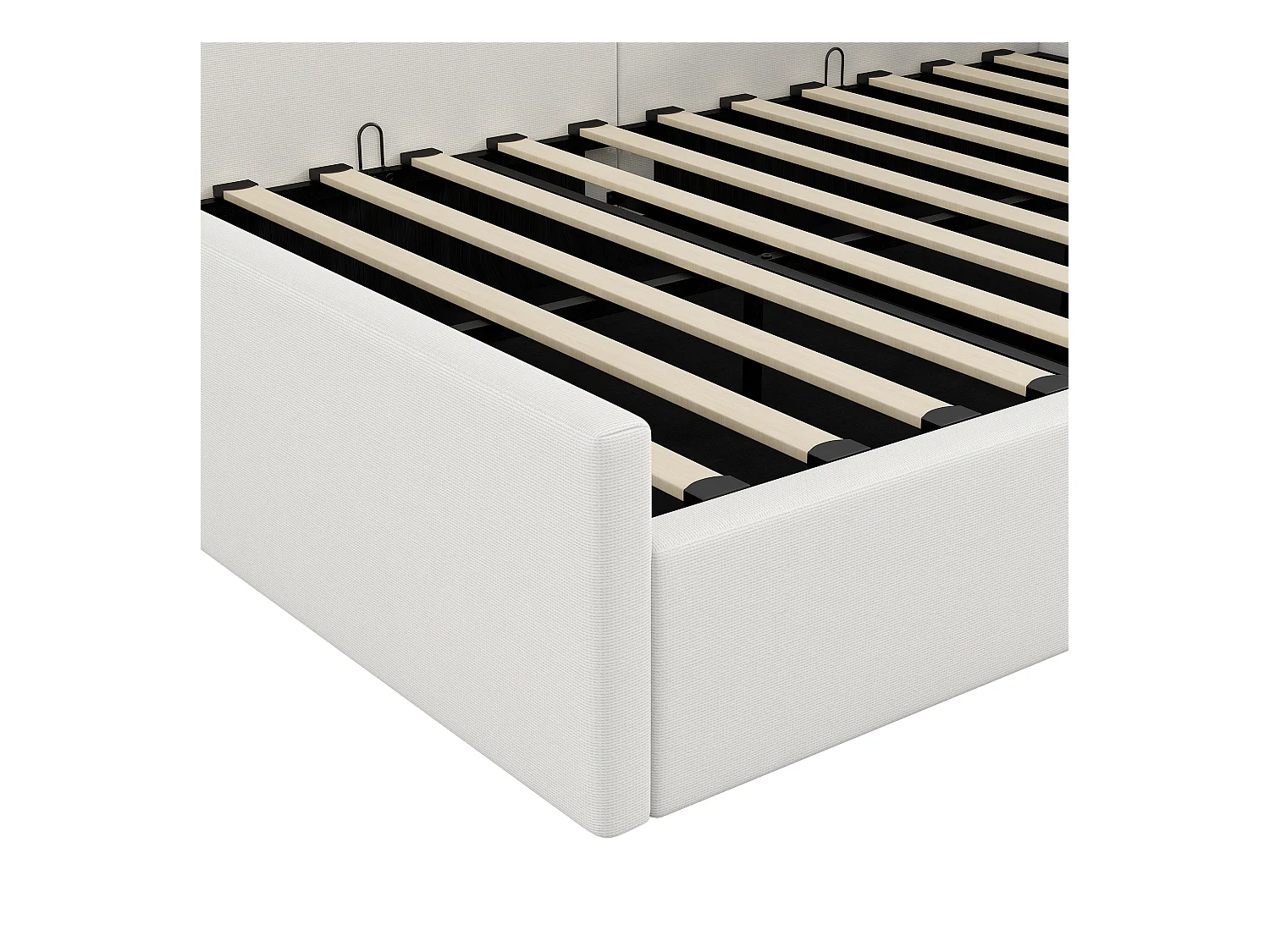 Lit banquette 140x200 cm, lin beige, lit avec rangement et sommier à lattes - sans matelas