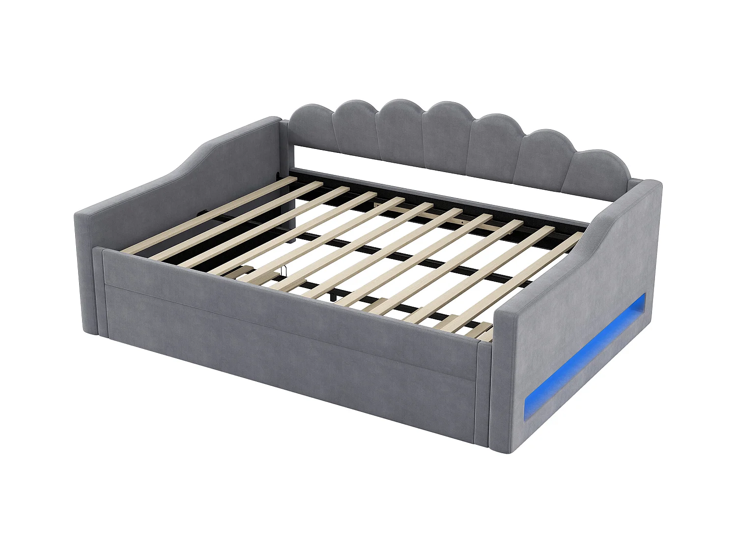 Schlafsofa 140 x 200 cm, graues Leinen, Ausziehbett mit LED-Beleuchtung – ohne Matratze