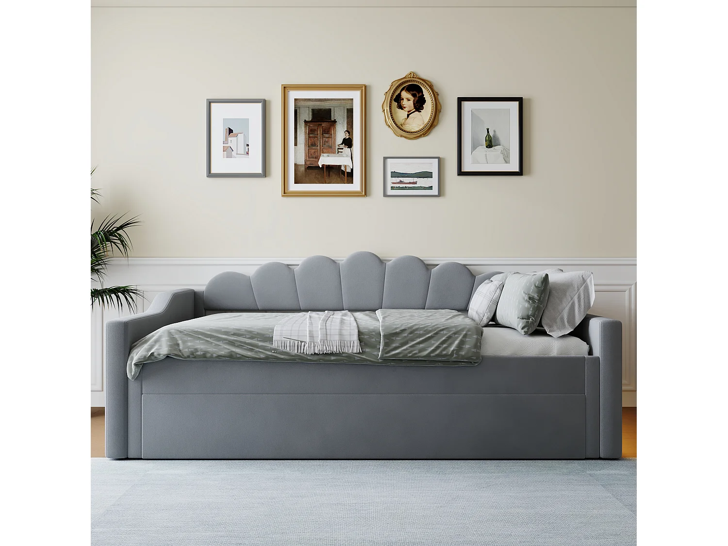 Schlafsofa 140 x 200 cm, graues Leinen, Ausziehbett mit LED-Beleuchtung – ohne Matratze