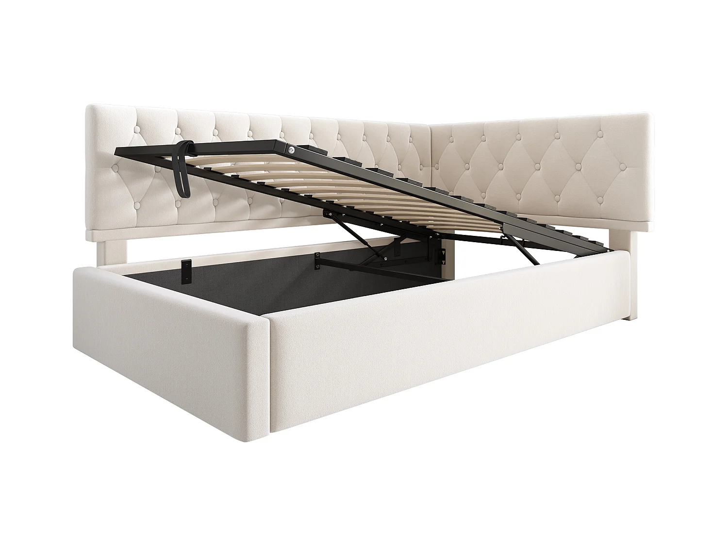 Lit banquette 90x190 cm avec rangement et sommier à lattes, velours beige - sans matelas