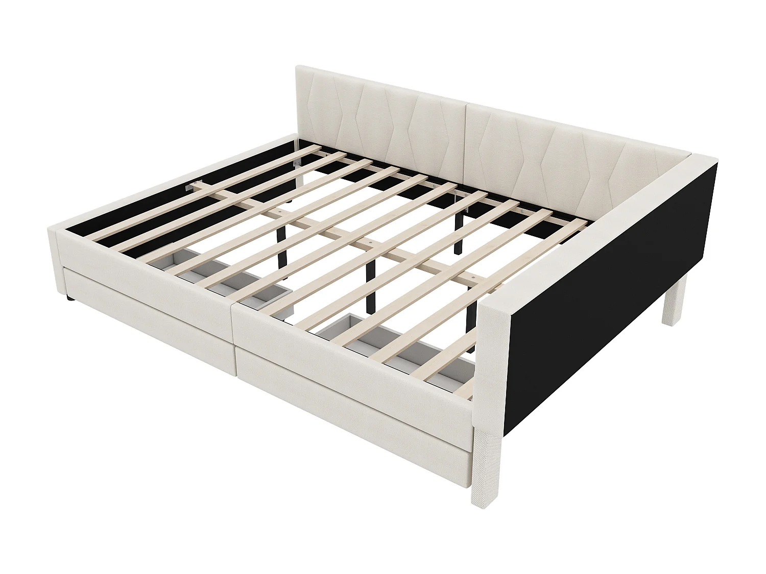 Lit banquette 140x200 cm, lin beige, Lit adulte avec LED, 2 tiroirs, ports USB - sans matelas