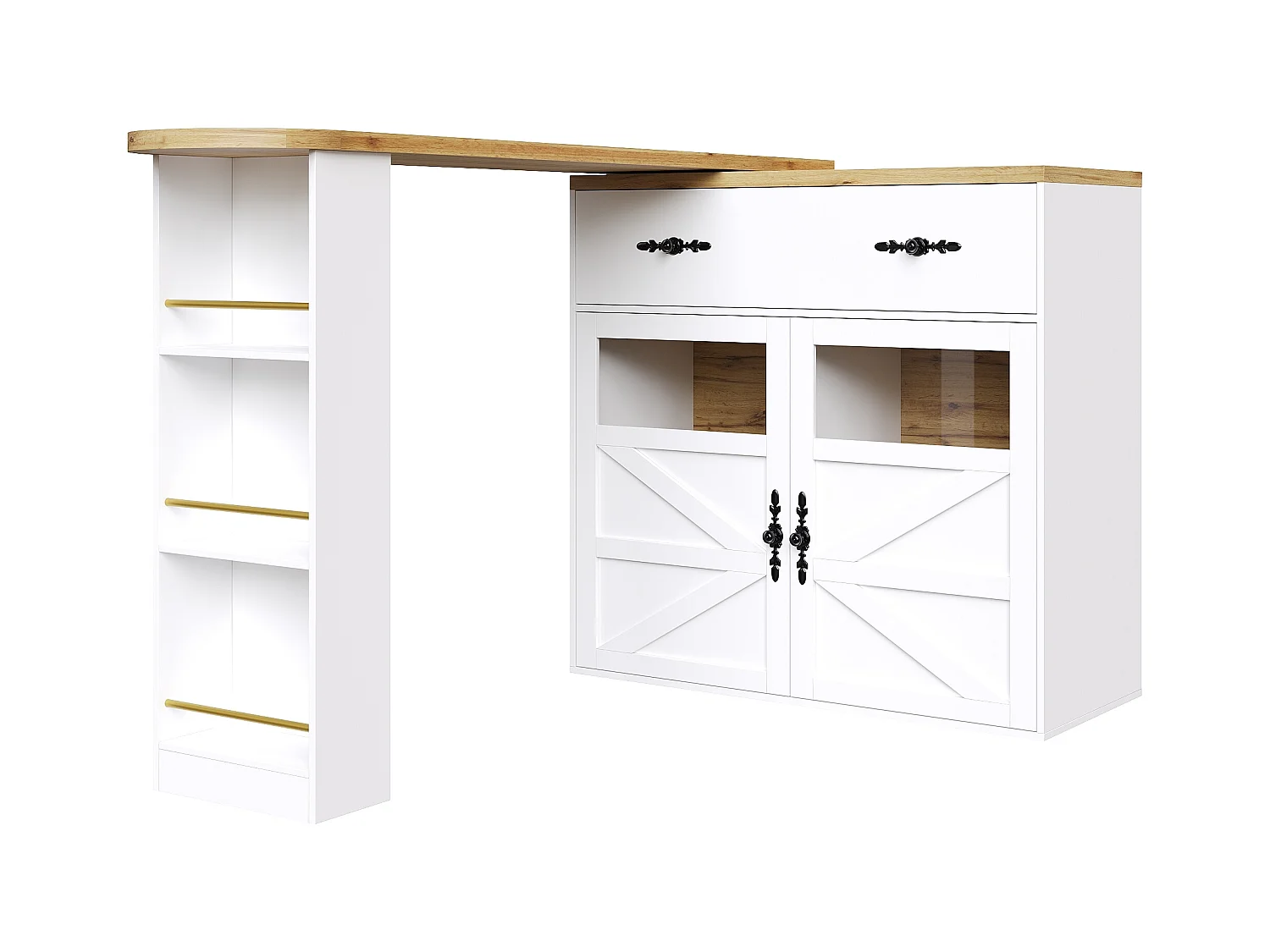 Buffet pivotant avec 1 tiroir, 2 portes et étagères, blanc - pour salle à manger et salon