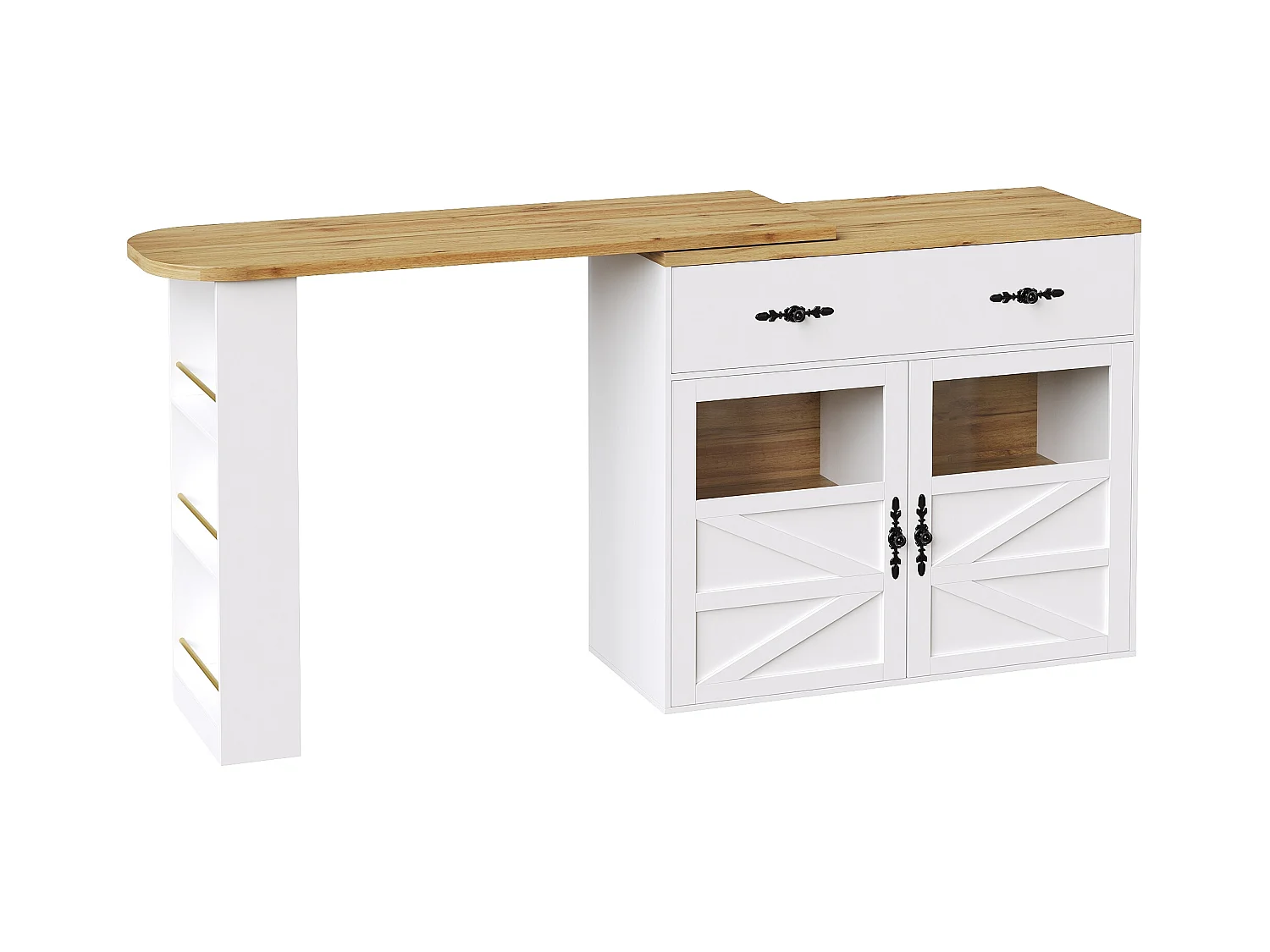 Buffet pivotant avec 1 tiroir, 2 portes et étagères, blanc - pour salle à manger et salon