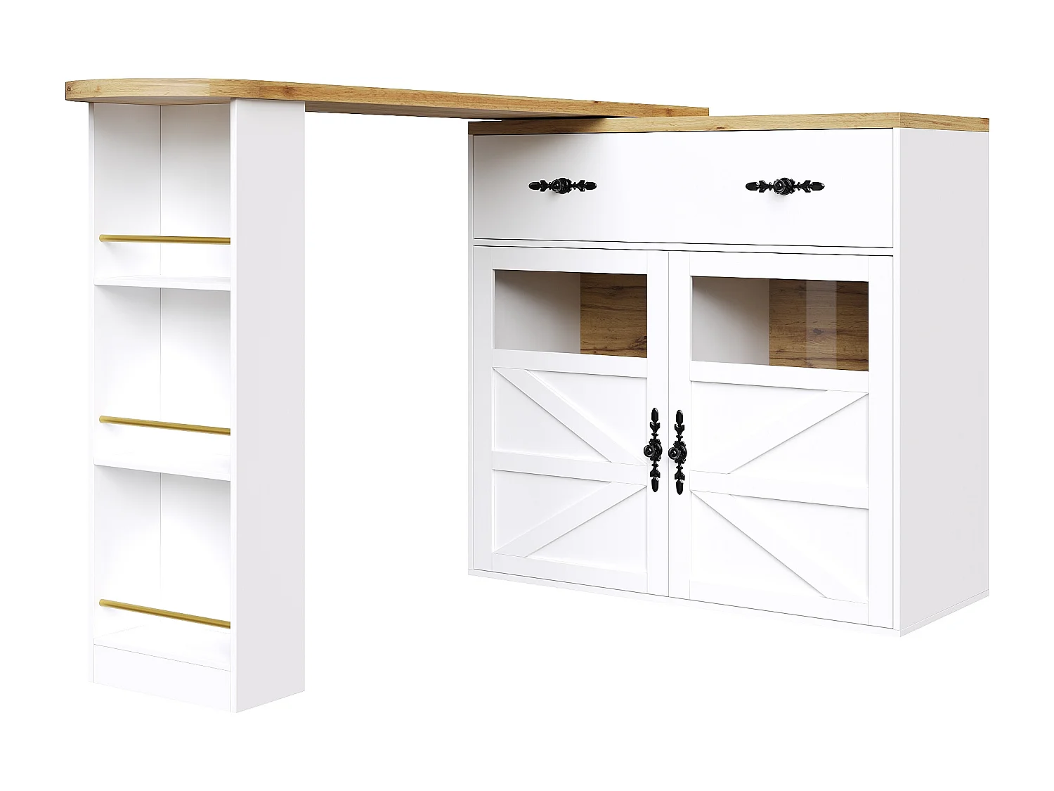 Buffet pivotant avec 1 tiroir, 2 portes et étagères, blanc - pour salle à manger et salon