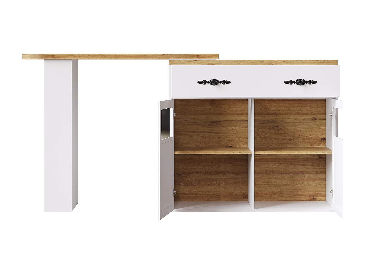 Buffet pivotant avec 1 tiroir, 2 portes et étagères, blanc - pour salle à manger et salon