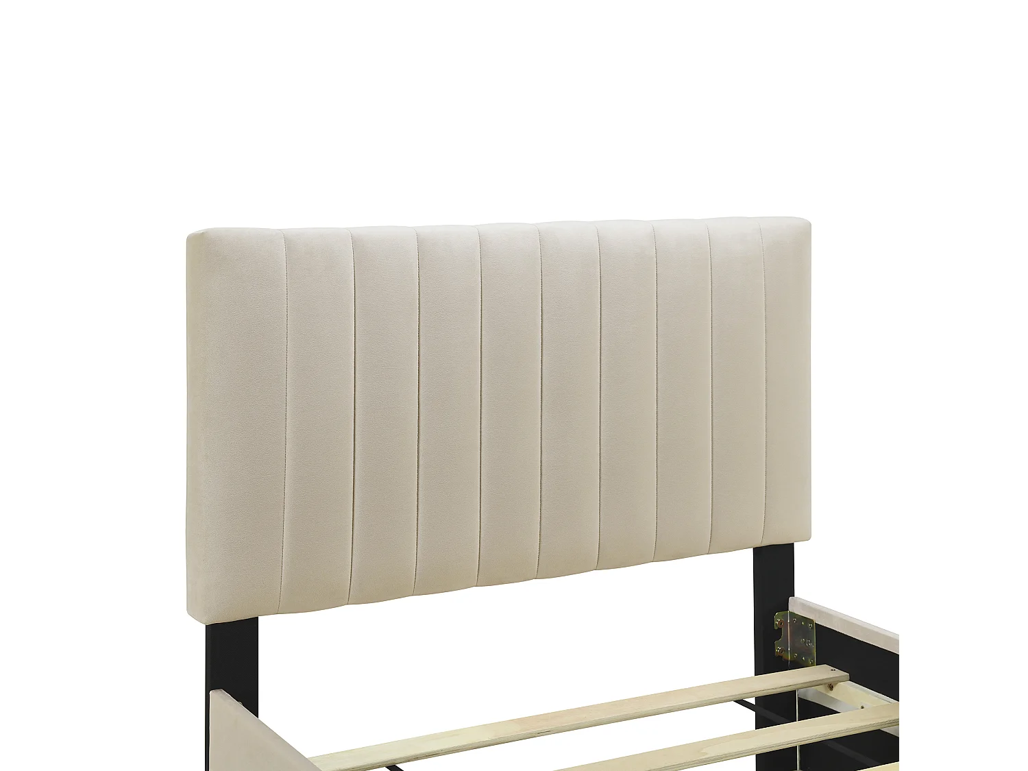 Kinderbed 90x190 cm in beige fluweel met lattenbodem en onderschuifbed – Zonder matras