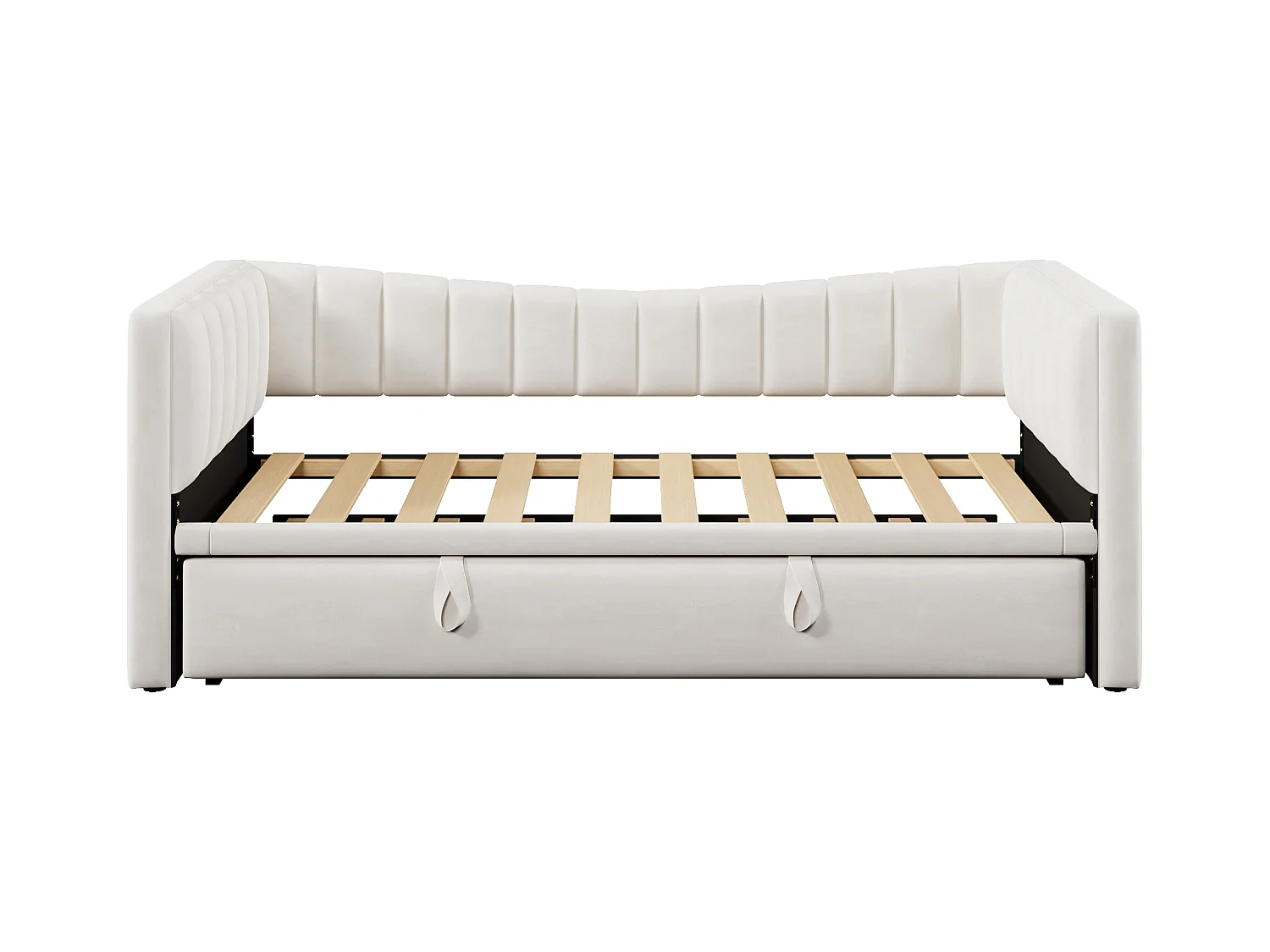 Lit banquette 90/180x200 cm, velours blanc, lit double avec lit gigogne et sommier à lattes - sans matelas