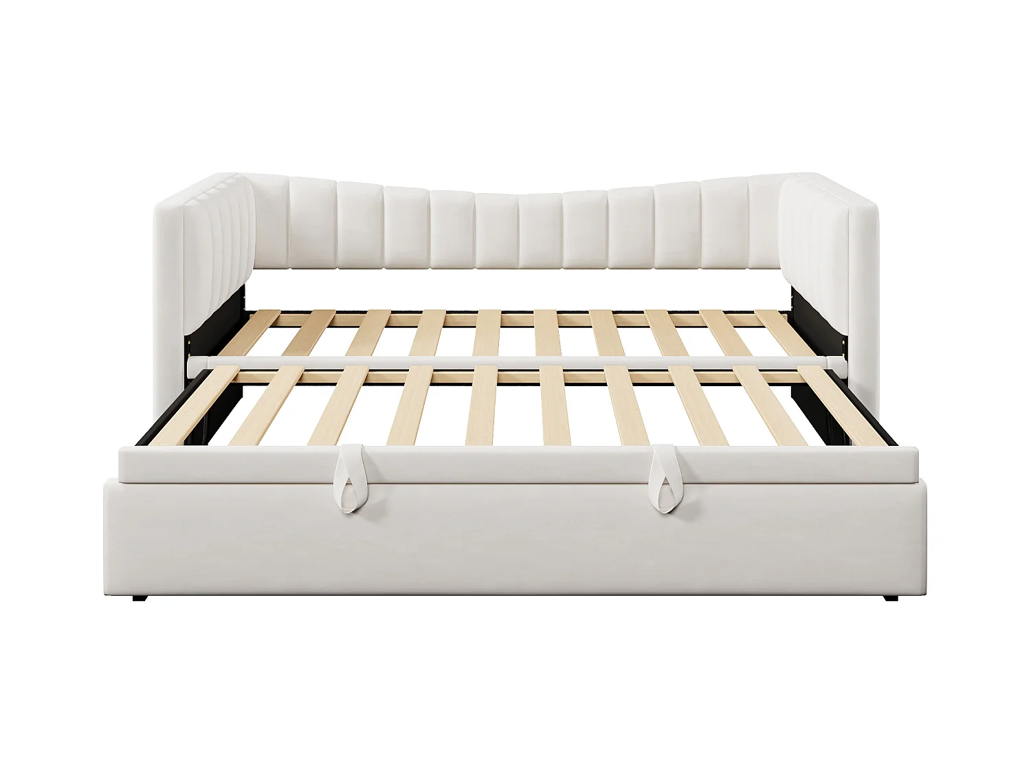 Lit banquette 90/180x200 cm, velours blanc, lit double avec lit gigogne et sommier à lattes - sans matelas