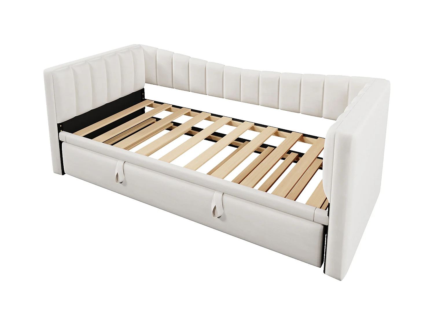 Lit banquette 90/180x200 cm, velours blanc, lit double avec lit gigogne et sommier à lattes - sans matelas