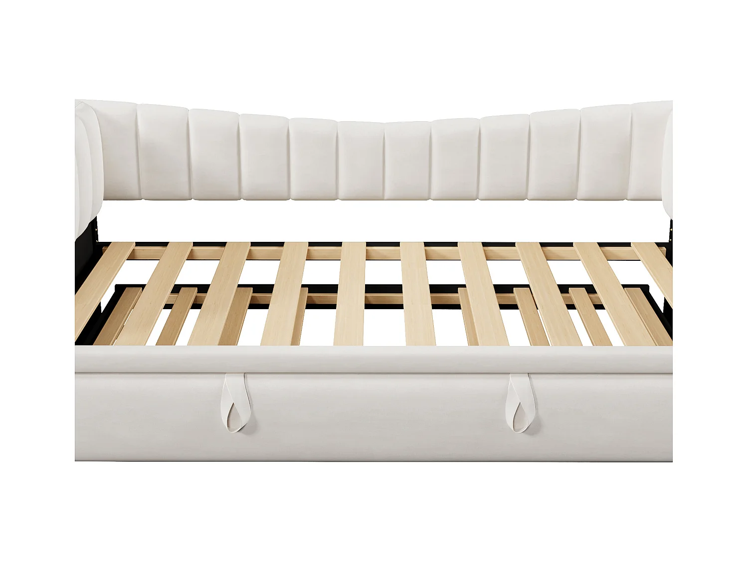 Lit banquette 90/180x200 cm, velours blanc, lit double avec lit gigogne et sommier à lattes - sans matelas