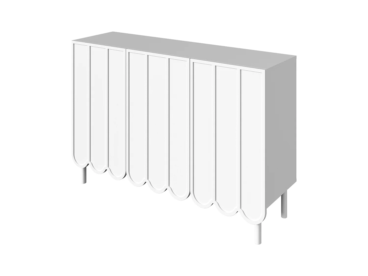 Buffet blanc avec trois portes à rayures et étagères réglables - pour salon et salles à manger