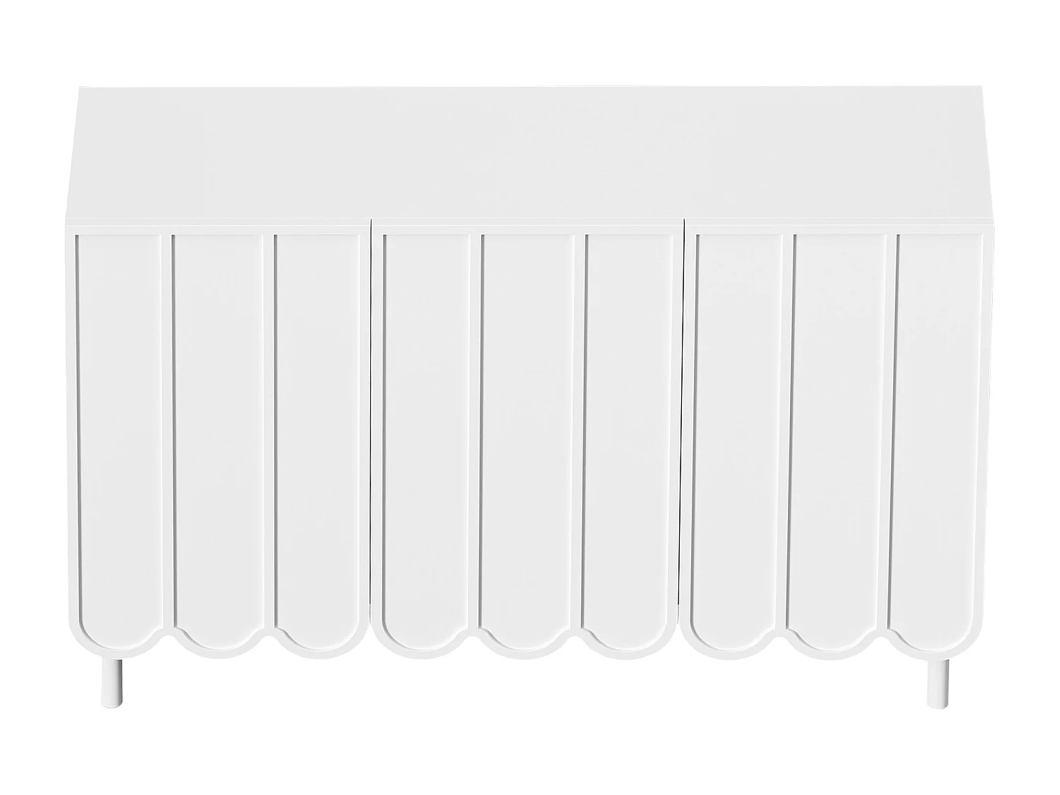 Weißes Sideboard mit 3 gestreiften Türen und verstellbaren Einlegeböden – ideal für Wohn- und Esszimmer