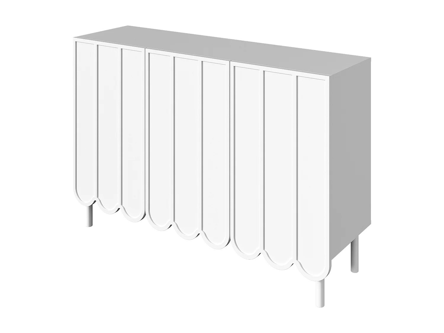 Weißes Sideboard mit 3 gestreiften Türen und verstellbaren Einlegeböden – ideal für Wohn- und Esszimmer