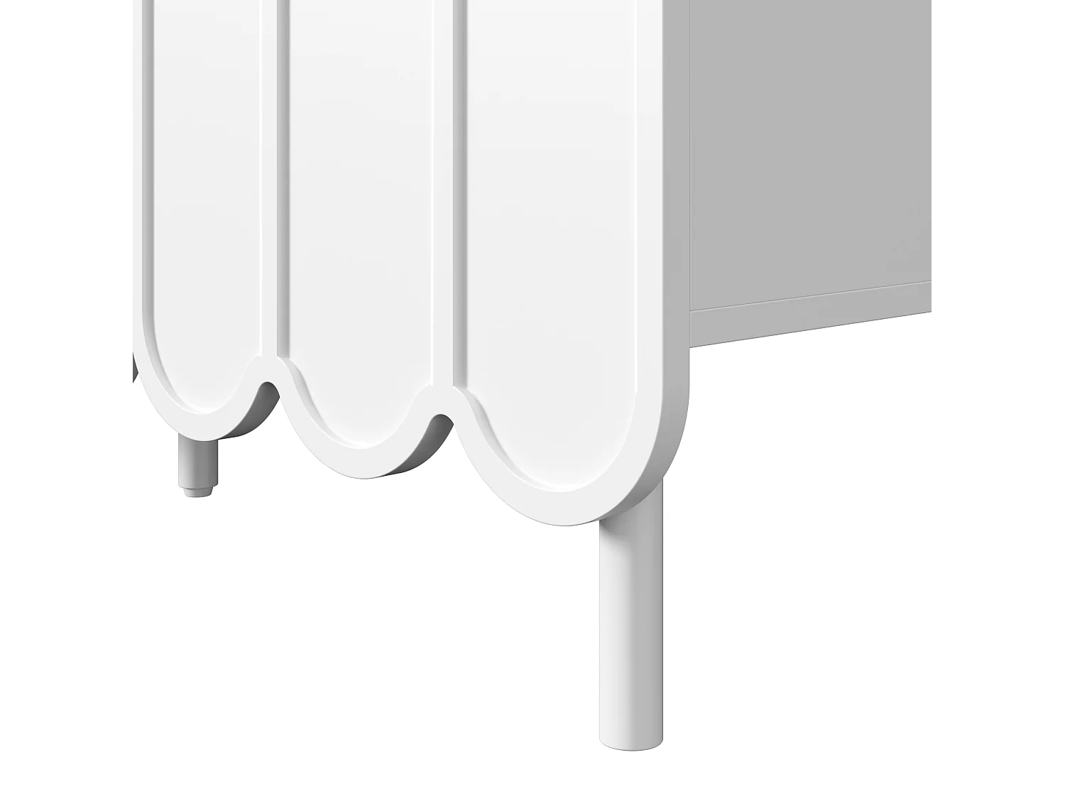 Weißes Sideboard mit 3 gestreiften Türen und verstellbaren Einlegeböden – ideal für Wohn- und Esszimmer