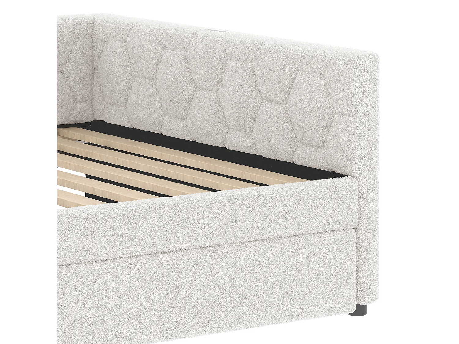 Lit banquette 140x200 cm, peluche blanche, lit gigogne avec lampe de chevet et USB - sans matelas
