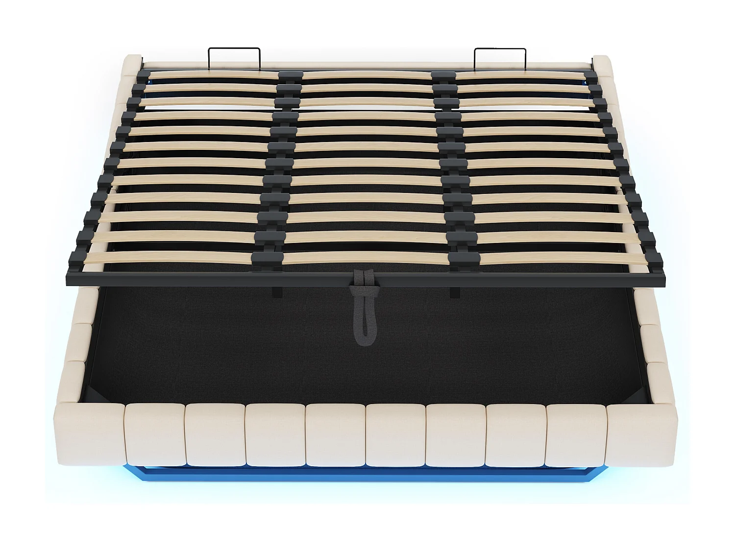 Lit double coffre 180x200 cm avec éclairage LED réglable, beige lin - sans matelas (sans tête de lit)