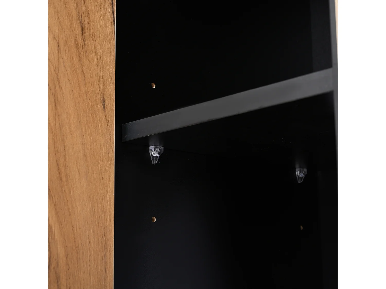 Porte-manteau noir et bois naturel avec patères, banc à chaussures et rangement