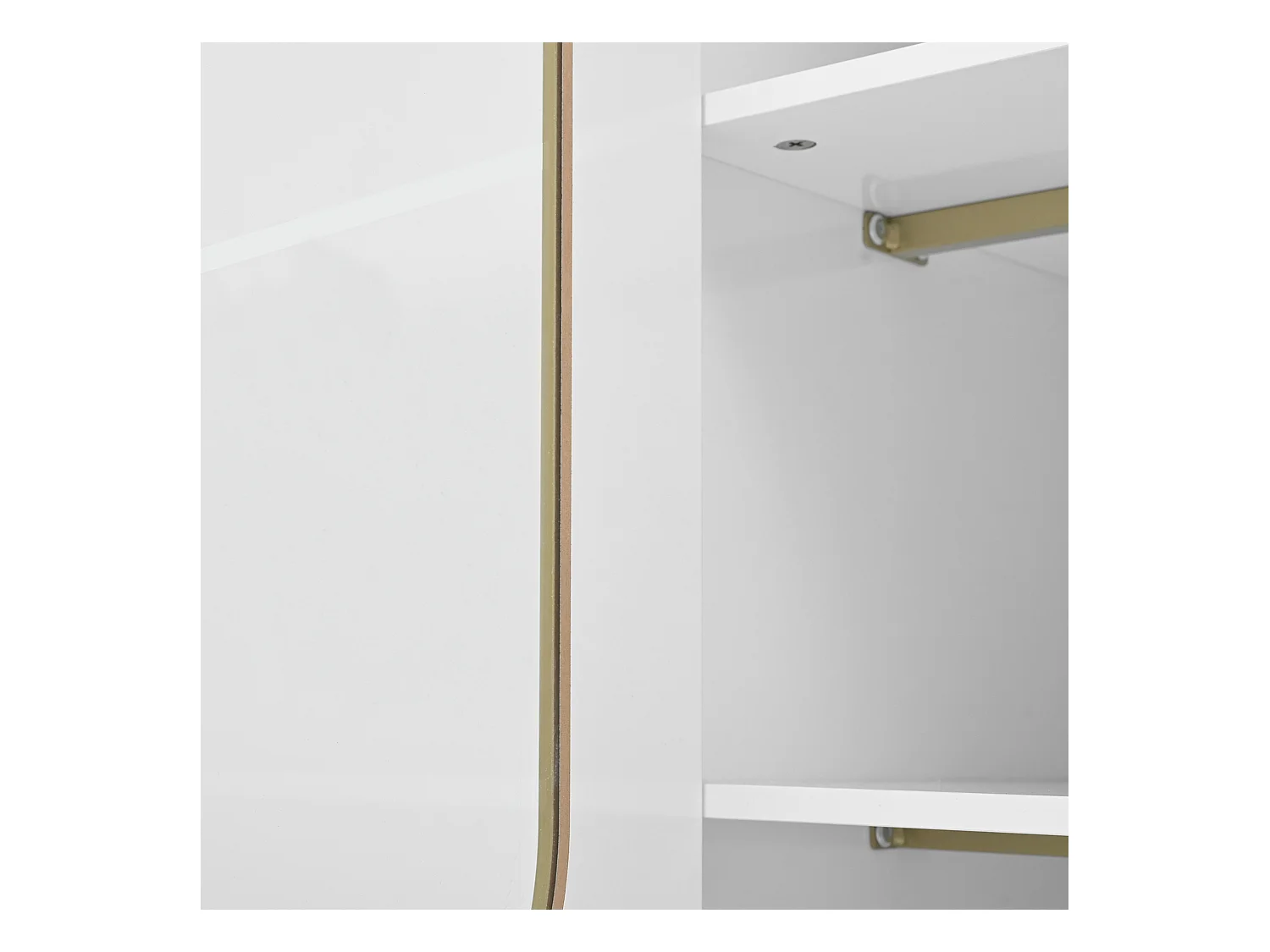 Buffet blanc avec 2 tiroirs et 2 portes vitrées, poignées et pieds dorés - pour salon et salle à manger