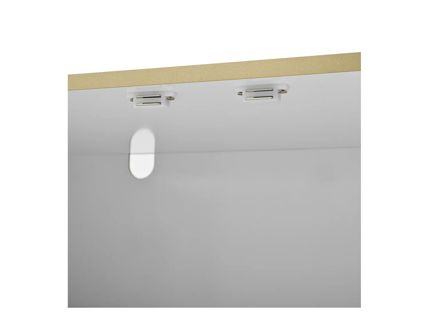 Buffet blanc avec 2 tiroirs et 2 portes vitrées, poignées et pieds dorés - pour salon et salle à manger